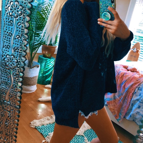 stargazer lunar indigo blue chenille velvety swtr - Picture 4 of 5